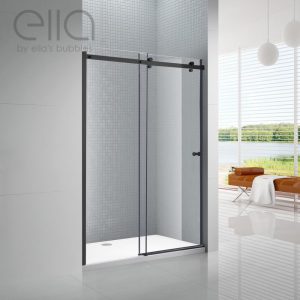 tempered glass sliding shower door: black frameless 2-panel