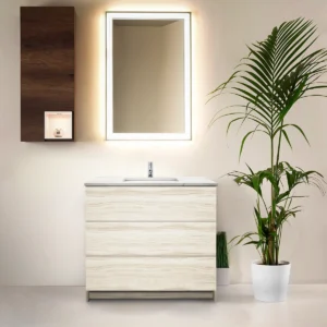 standing-vanity-marble-LW White Oak – Element Standing 36″ Modern Bathroom Vanity with Quartz Top Undermount Sink