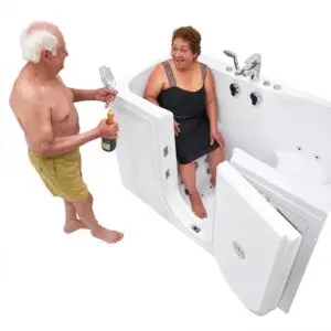 Tub4Two Acrylic Two Seat Walk-In Bathtub with Outward Swing Door 32″x60″ (81x152cm) Dual Drain Technology