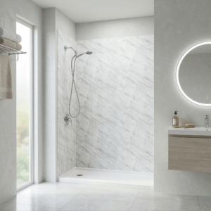 Carrara Marble, Acrylic 3-Panel Shower Wall Kit Surround 38″ x 60″ x 96″