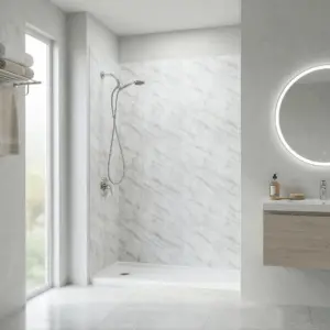 Carrara Marble, Acrylic 3-Panel Shower Wall Kit Surround 38″ x 60″ x 96″