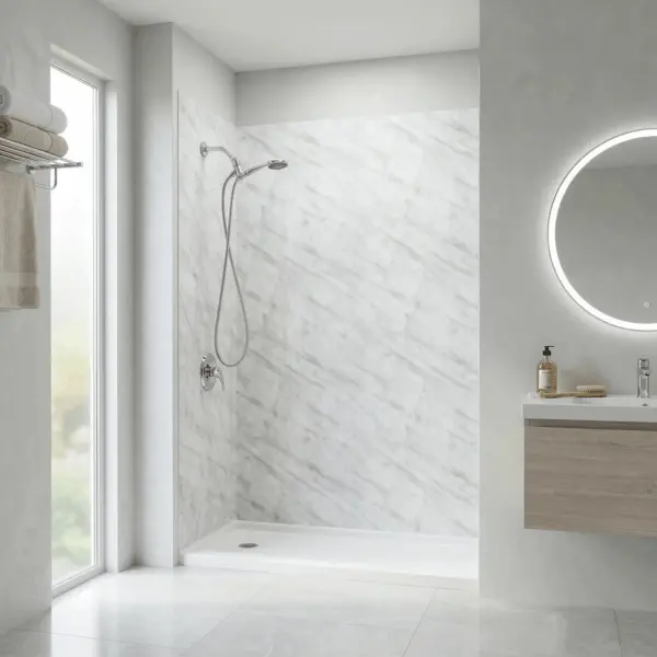 Carrara Marble, Acrylic 3-Panel Shower Wall Kit Surround 36″ x 60″ x 96″