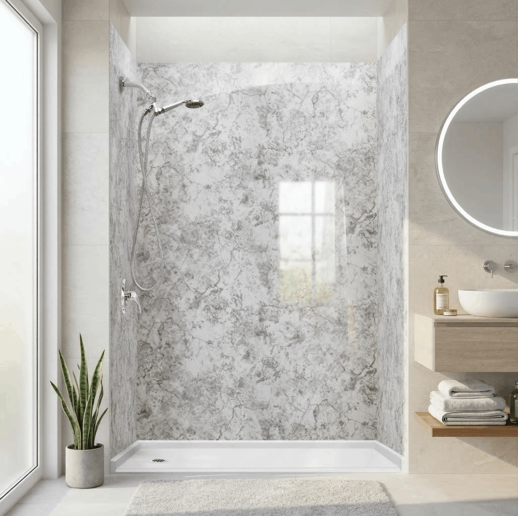 Glacier Grey, Acrylic 3-Panel Shower Wall Kit Surround 40″ x 60″ x 105″