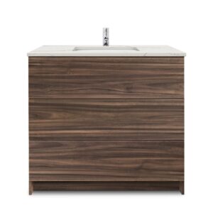 Dark Walnut – Element Standing 36″ Modern Bathroom Vanity with Quartz Top Undermount Sink