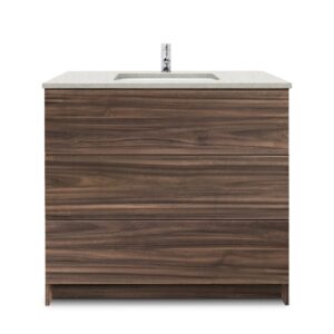 Dark Walnut – Element Standing 36″ Modern Bathroom Vanity with Quartz Top Undermount Sink