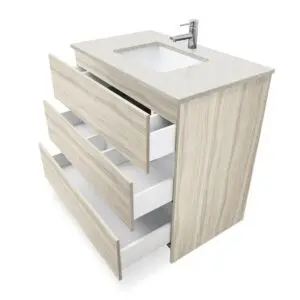 White Oak – Element Standing 36″ Modern Bathroom Vanity with Quartz Top Undermount Sink