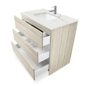 White Oak – Element Standing 36″ Modern Bathroom Vanity with Quartz Top Undermount Sink