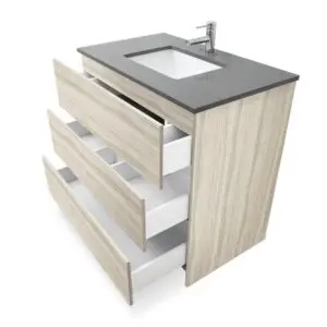 White Oak – Element Standing 36″ Modern Bathroom Vanity with Quartz Top Undermount Sink