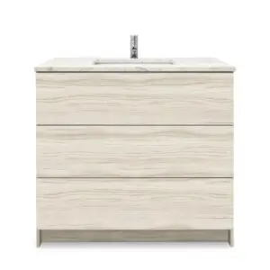 White Oak – Element Standing 36″ Modern Bathroom Vanity with Quartz Top Undermount Sink