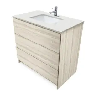 White Oak – Element Standing 36″ Modern Bathroom Vanity with Quartz Top Undermount Sink