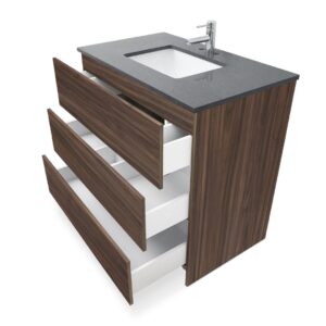 Dark Walnut – Element Standing 36″ Modern Bathroom Vanity with Quartz Top Undermount Sink