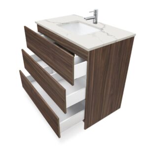 Dark Walnut – Element Standing 36″ Modern Bathroom Vanity with Quartz Top Undermount Sink