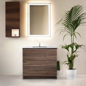 Dark Walnut – Element Standing 36″ Modern Bathroom Vanity with Quartz Top Undermount Sink