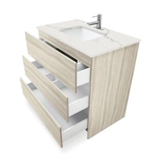 White Oak – Element Standing 36″ Modern Bathroom Vanity with Quartz Top Undermount Sink