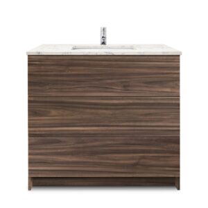 Dark Walnut – Element Standing 36″ Modern Bathroom Vanity with Quartz Top Undermount Sink