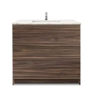 Dark Walnut – Element Standing 36″ Modern Bathroom Vanity with Quartz Top Undermount Sink