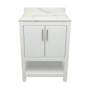 White – Tremblant Bathroom Vanity Cabinet with Top – with Cultured Marble or Quartz Stone Top