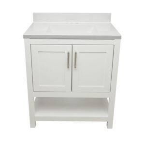 White – Tremblant Bathroom Vanity Cabinet with Top – with Cultured Marble or Quartz Stone Top