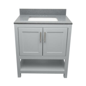 Gray – Tremblant Bathroom Vanity Cabinet with Top – with Cultured Marble or Quartz Stone Top