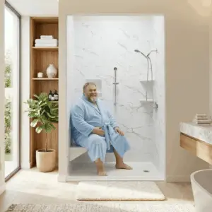 Bariatric Corner Shower Rectangular Seat, Heavy Duty Oversized, Stainless Steel Frame 600 Lbs Capacity