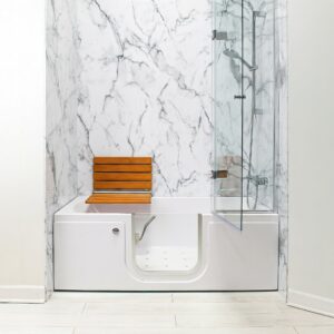 Folding Teak Shower Chair with Fold-Down Design 20.5″W x 13.4″L