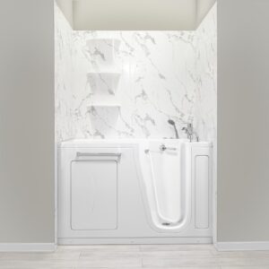 Amluxx Oasis60 Acrylic Hydro Massage Walk in Tub 30″x60″, Inward Swing Door, 2 Piece Faucet