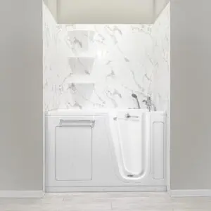 Amluxx Oasis60 Acrylic Hydro Massage Walk in Tub 30″x60″, Inward Swing Door, 2 Piece Faucet