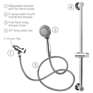 Handheld Shower Arm and 24” Slider Attachment 4 Piece Kit