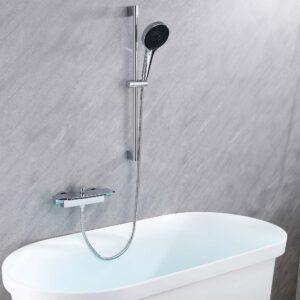Waterfall Bathtub Faucet Wall Mount with 24″ Slider and Hand Held Shower