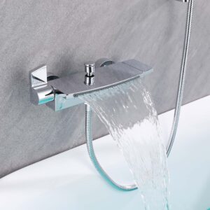Waterfall Bathtub Faucet Wall Mount with 24″ Slider and Hand Held Shower