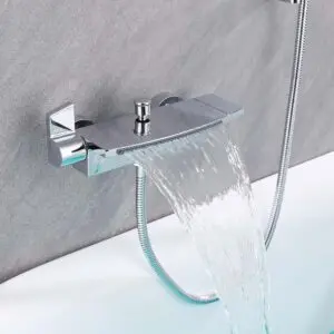 Waterfall Bathtub Faucet Wall Mount with 24″ Slider and Hand Held Shower