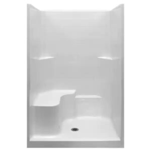 white-ella-shower-stalls-kits-e-3648lwh-64_600.jpg 37 x 48 Alcove One Piece Shower In White, Center Drain, with Left Seat